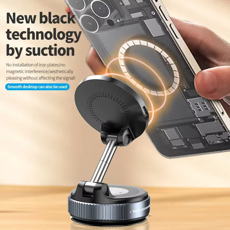 360° Rotation Vacuum Suction Cup For iPhone 12-17 Series Fast Charging Super Strong Magnetic Car Wireless Charger Phone Holder