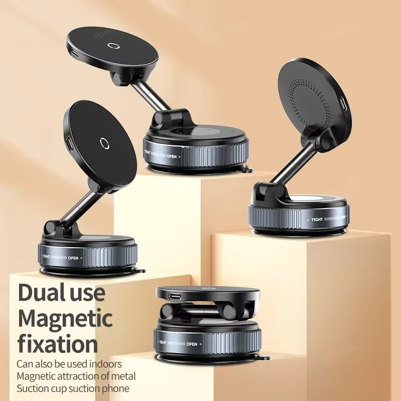 360° Rotation Vacuum Suction Cup For iPhone 12-17 Series Fast Charging Super Strong Magnetic Car Wireless Charger Phone Holder
